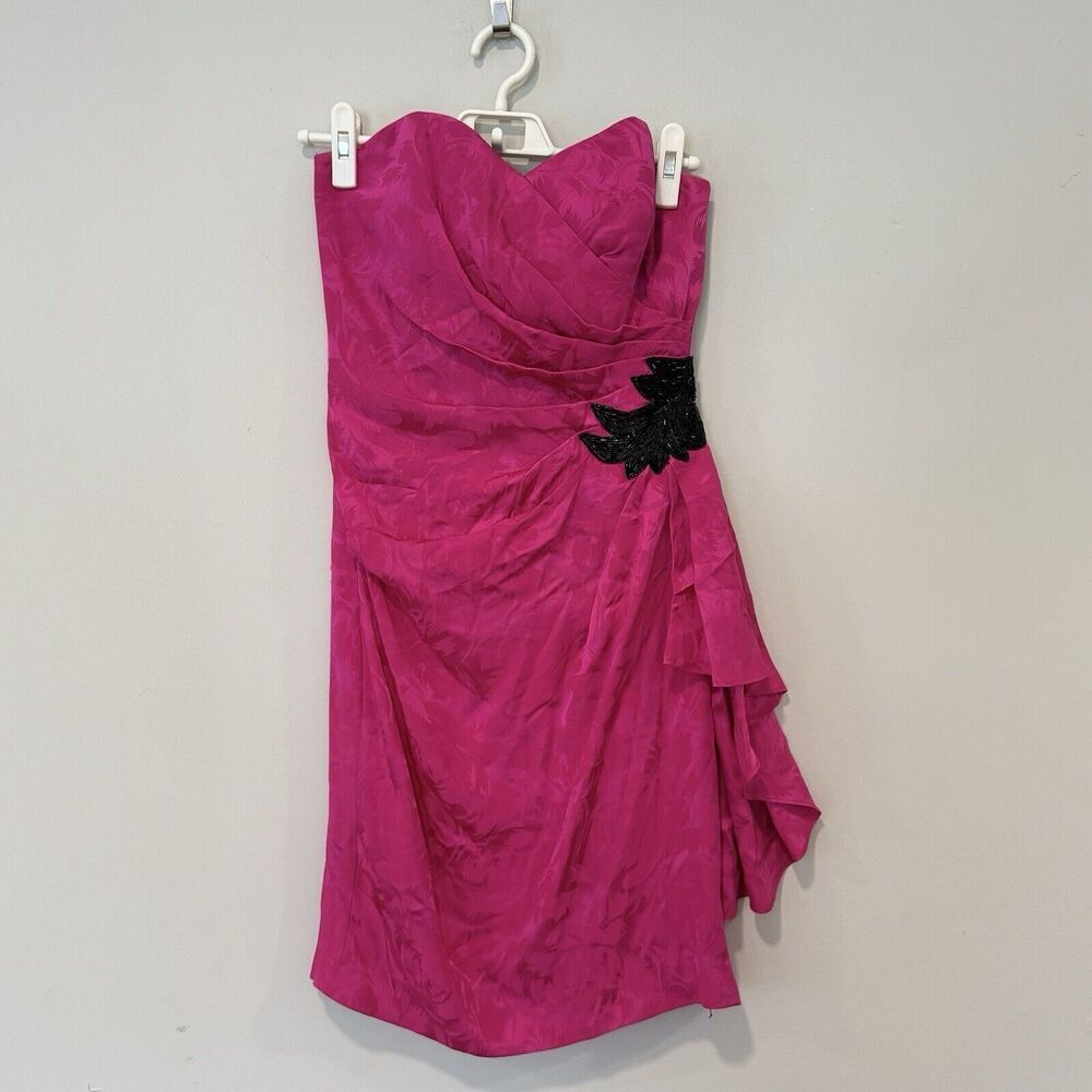 Y2K Silk Studio Hot Pink 100% Silk Strapless Prom Homecoming Dress Size 4 166